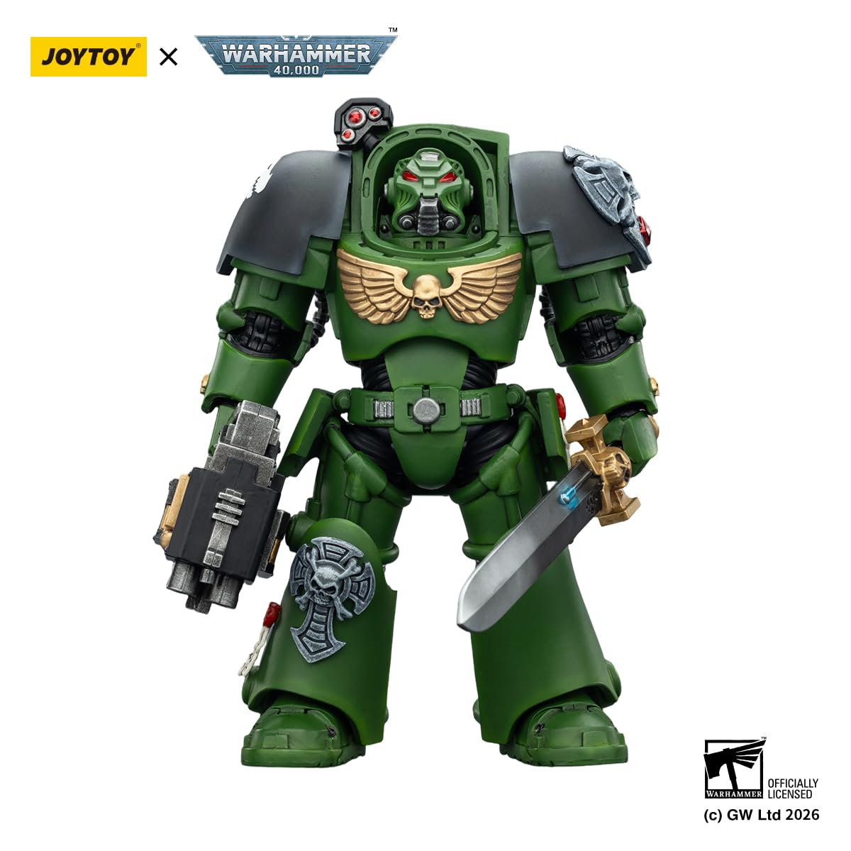 JOYTOY Action Figures Warhammer 40K Terminator Squad 1/18 Movable Model Collectible Figurine Ages 15+ (Salamanders Terminator 1 with Power Sword and Storm Bolter) - 2