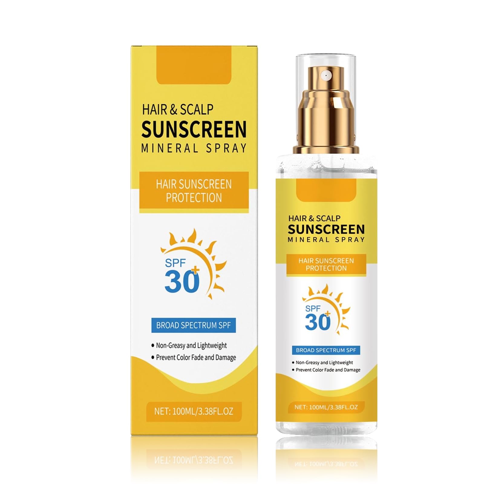 Hair & Scalp Sunscreen Spray SPF 30 Non-Greasy - UV Protection for Color-Treated Hair, Travel-Size Scalp Sunblock Prevents Fading & Dryness, Beach Pool Essential for All Hair Types 3.38oz (1)