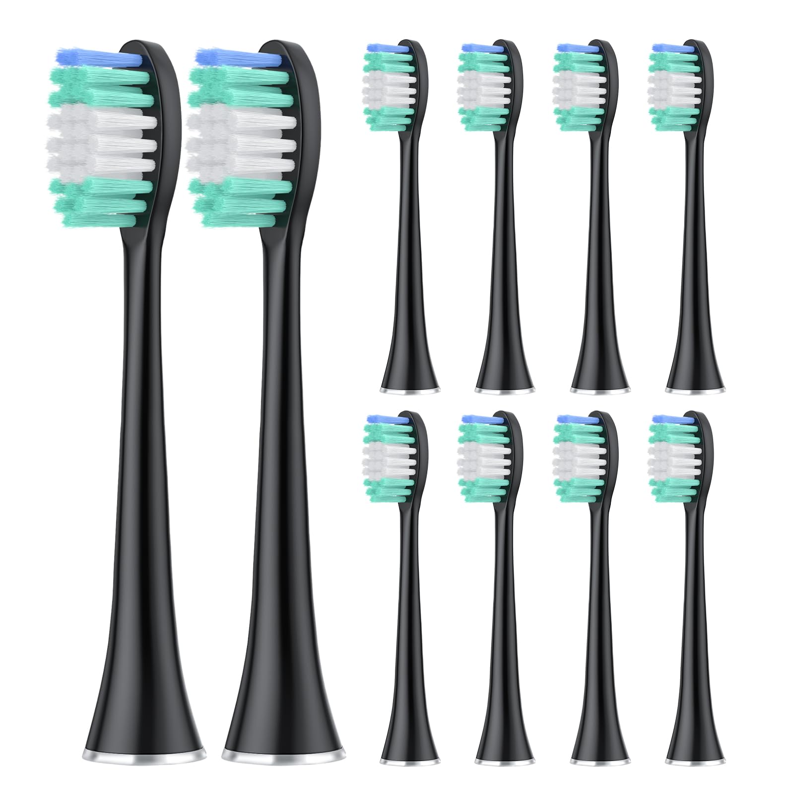 Harobey Replacement Toothbrush Heads Compatible with AquaSonic Black Series, Vibe Series, Black, Pack of 10