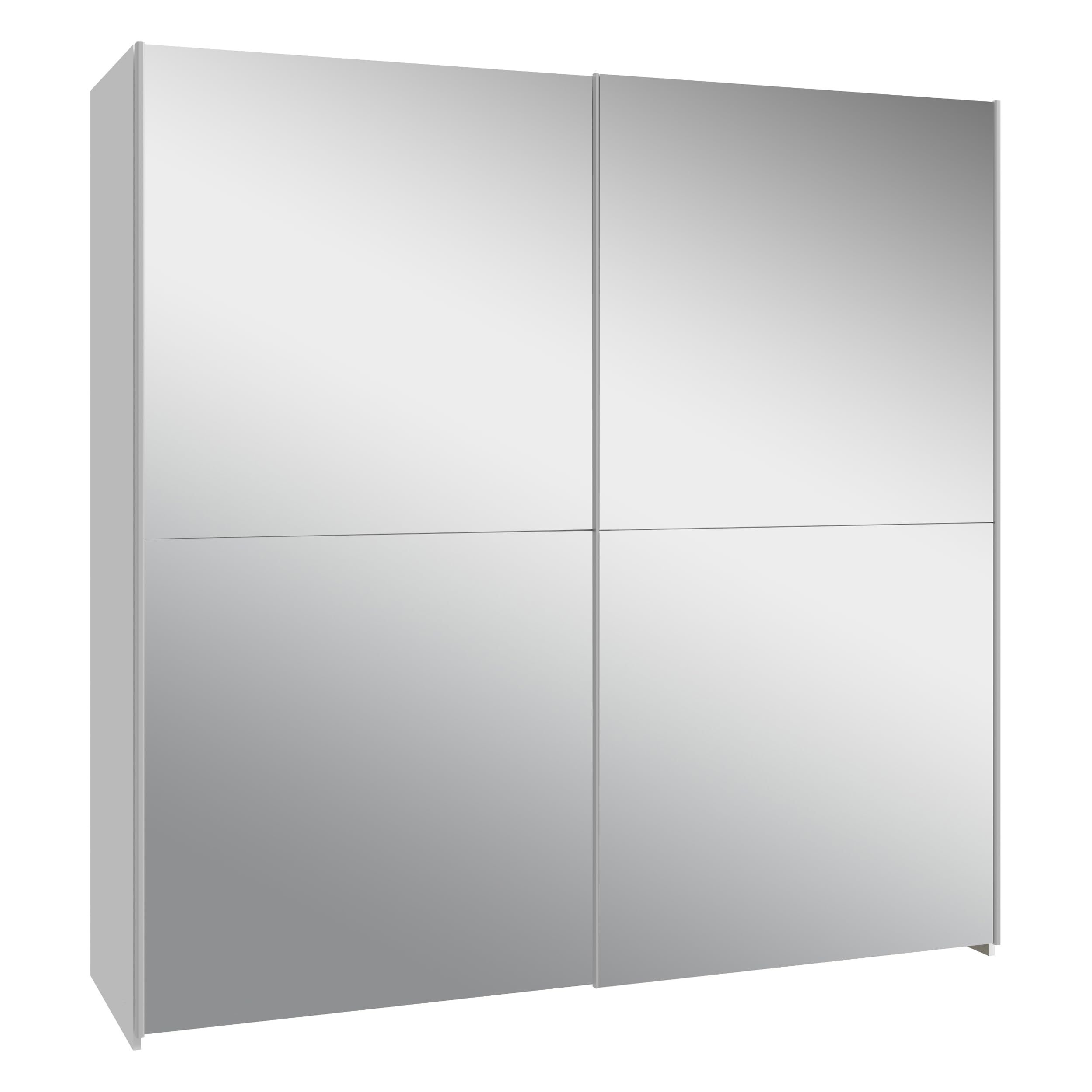 Forte Schach & MATT Kleiderschrank 190, Schwebetürenschrank mit 2 Spiegeltüren, Holzwerkstoff, Weiß, 190,1 cm breit, 190,5 cm hoch, 61,2 cm tief