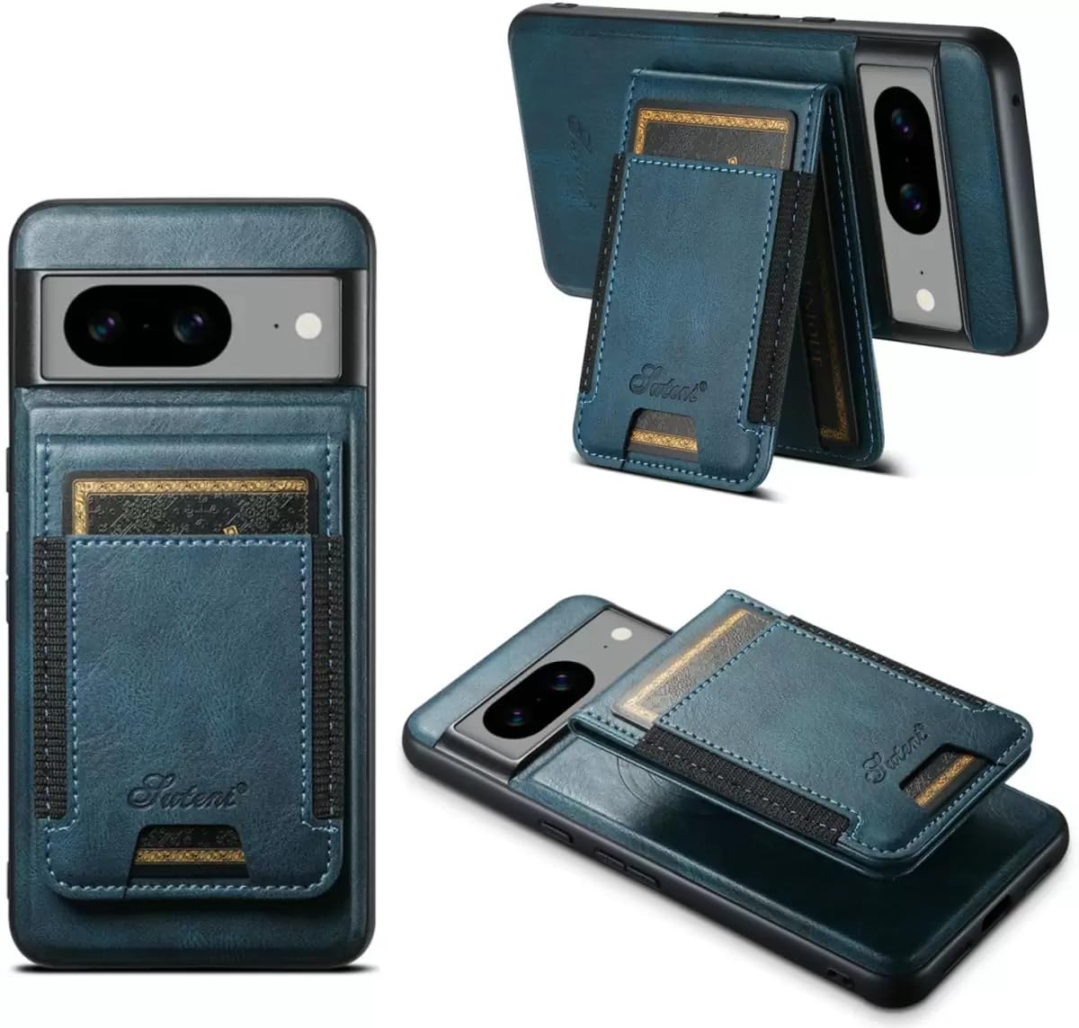 Scalebee Back Cover for Google Pixel 8 Pro Premium Leather Magnetic Detachable Card Holder Kickstand Phone Case (Cases with Holder) (Blue)