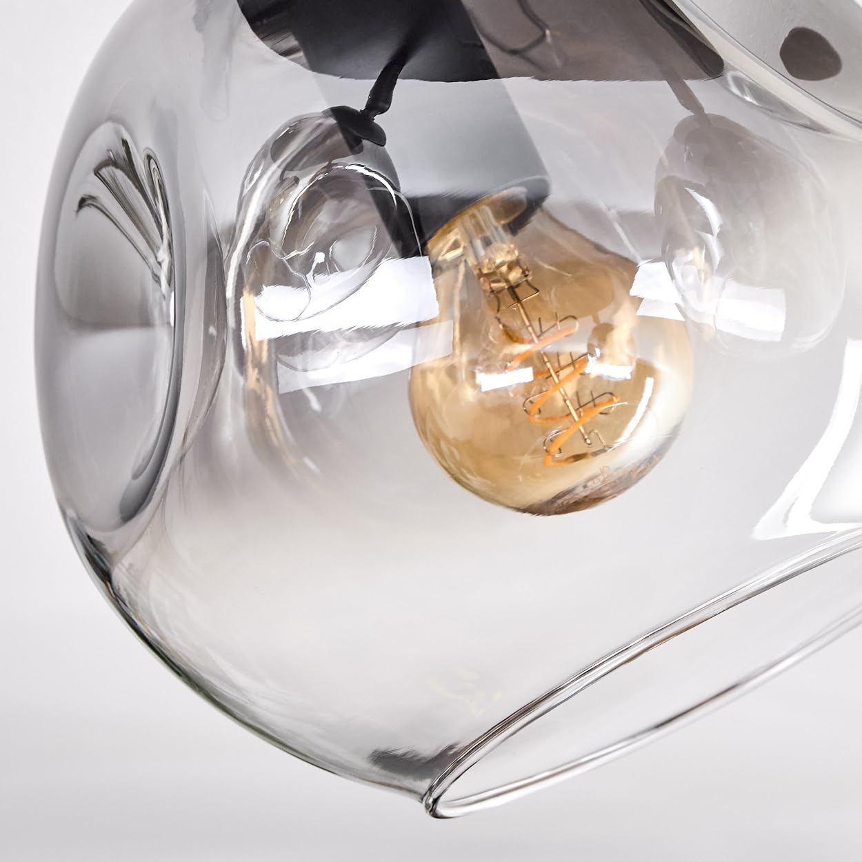 HOFSTEIN Deckenleuchte Ripoll, 3-flammige Deckenlampe aus Metall/Glas in Schwarz/Rauch/Klar, verstellbare Leuchte im Retro/Vintage-Design (Ø Schirme 15 cm), E14, Esszimmer, Wohnzimmer, Schlafzimmer