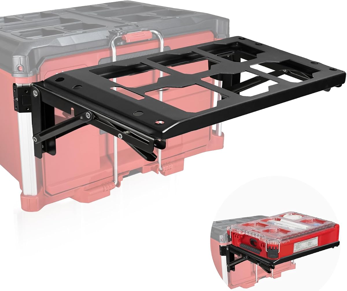 BYERN AUTO Folding Packout Mount Compatible with Milwaukee Packout Toolboxs | Heavy-Duty Carbon Steel Frame with Rail Clips, Foldable Side Mount, Space-Saving for Compact Tool Boxes, Easy Install