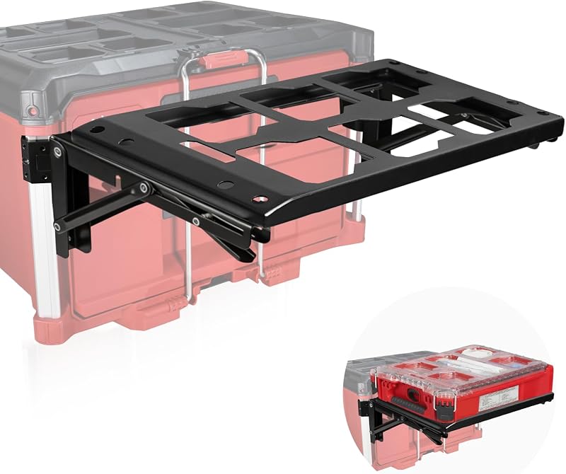 BYERN AUTO Folding Packout Mount Compatible with Milwaukee Packout Toolboxs | Heavy-Duty Carbon Steel Frame with Rail Clips, Foldable Side Mount, Space-Saving for Compact Tool Boxes, Easy Install