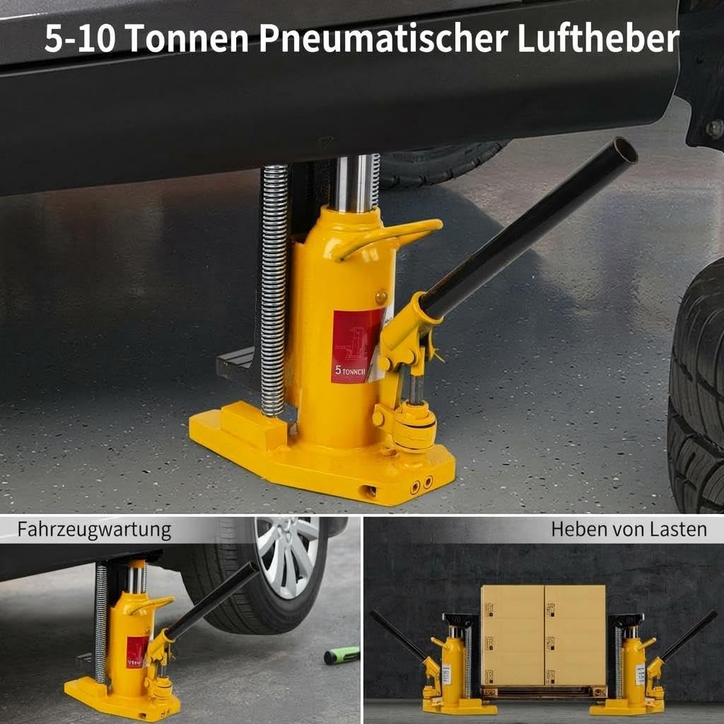 10T Luft-Hydraulischer Maschinenheber Mit Zehe Und Handpumpe – Schwerlast Zehenheber Aus Stahl, Niedrige Bauhöhe Für Maschinen, Industrieanlagen, Fahrzeugreparatur, Werkstatt & Bauarbeiten