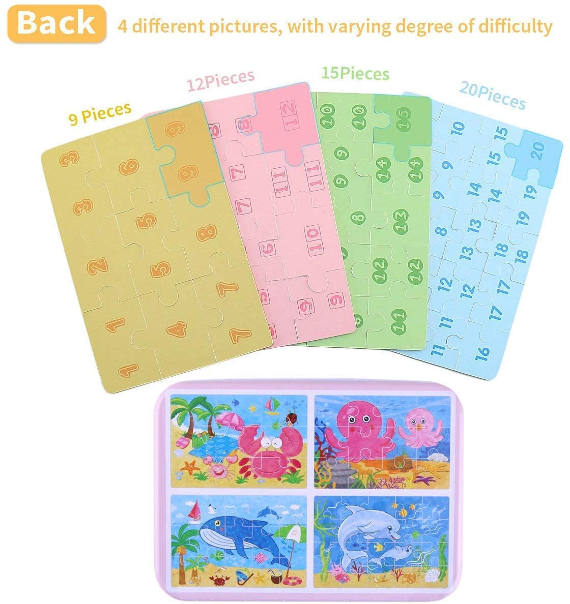 BBLIKE Puzzle, Puzzle per Bambini, 4 Diversi Livelli di Difficoltà, 9 Pezzi, 12 Pezzi, 15 Pezzi, 20 Pezzi, Giocattolo Educativo Perfetto per Ragazzi Ragazze di 2 Anni +
