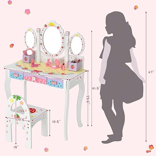 Miniatura 14 de MAT EXPERT Vanity - Tocador de maquillaje con espejo ovalado de tres pliegues, 3 cajones, accesorios y parte superior desmontable, tocador para