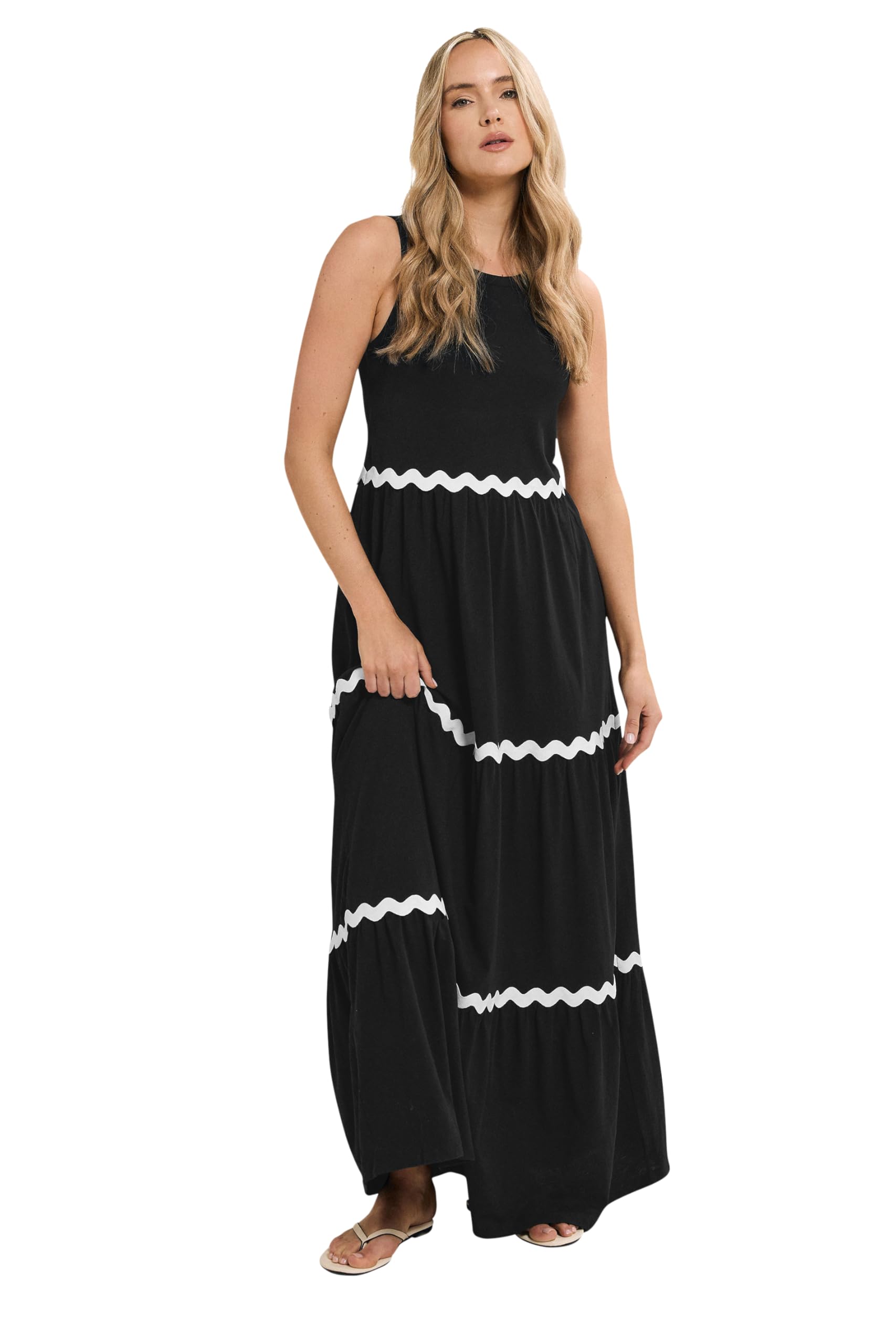 Long Tall Sally Women's Tall Tiered Maxi Dress in Black | Size: 16