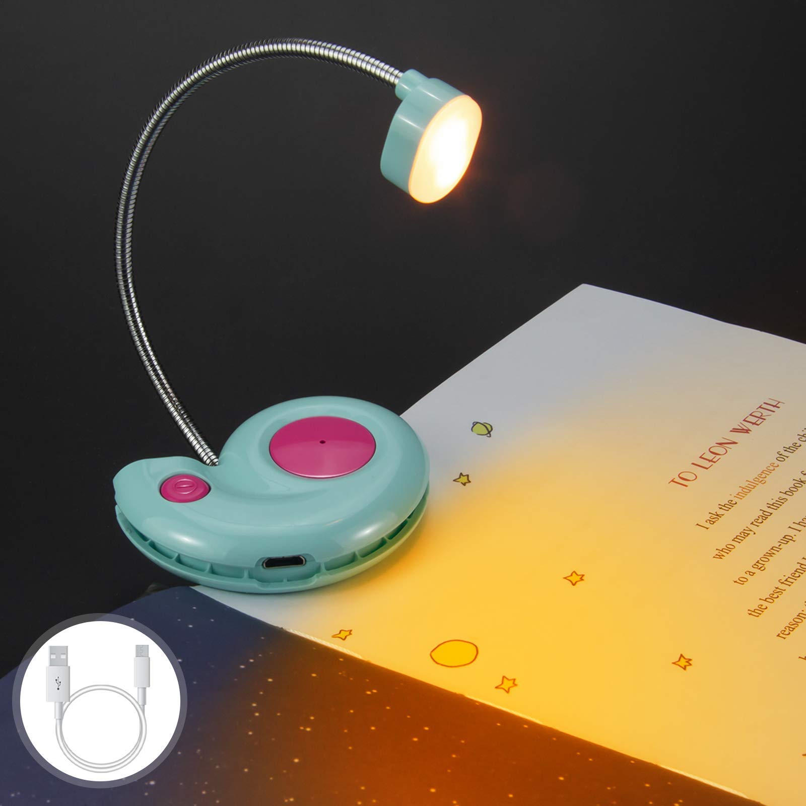 HONGUTKids Rechargeable Book Light, Clip on Reading Light for Kid, Kids Reading Lights, Amber Book Light for Reading in Bed, 2 Lighting Modes, Blue Light Blocking, Bookmark Light for Bookworms-Blue