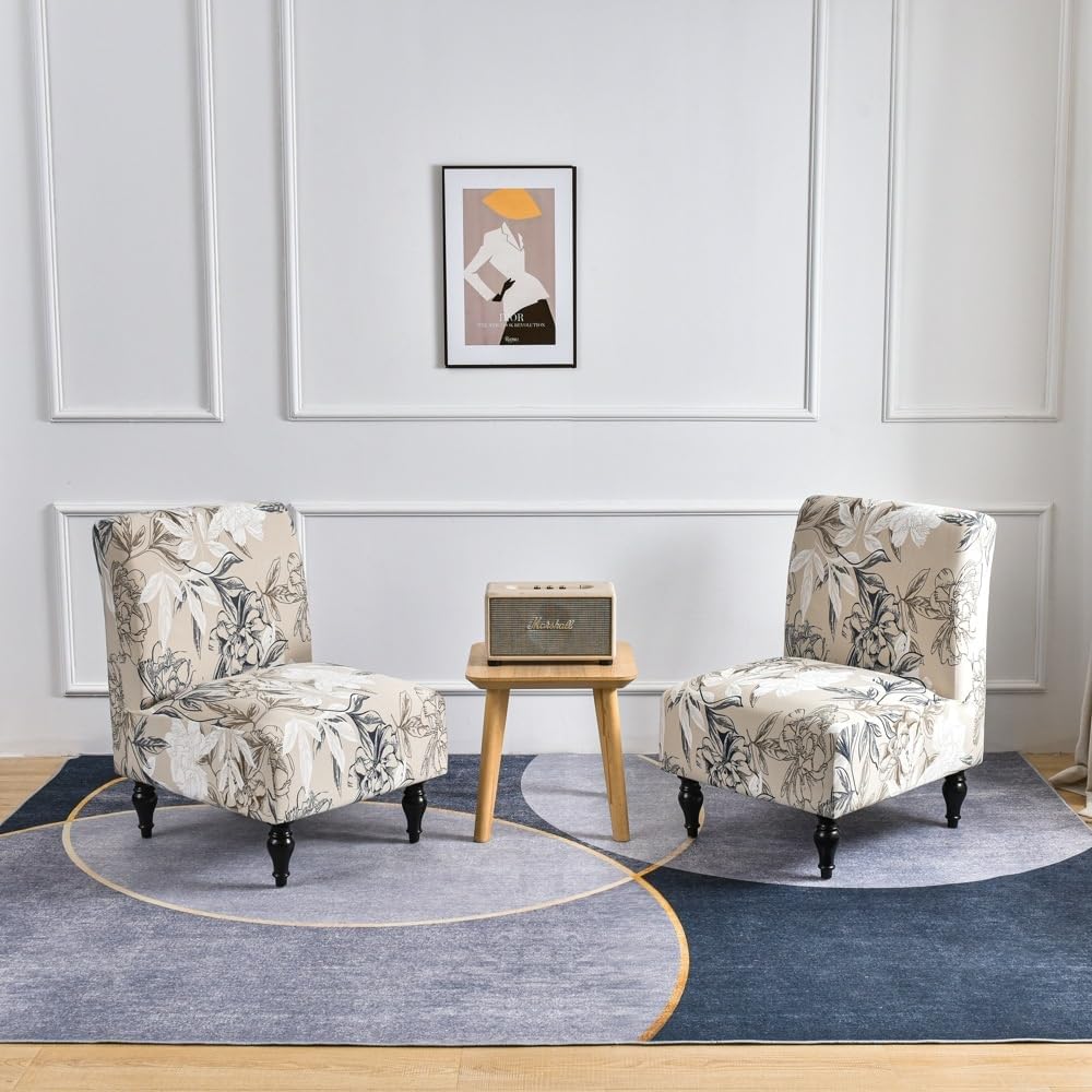 Armless Accent Chair Covers Stretch Spandex Printed Chair Slipcovers Removable Furniture Protector Covers for Living Dining Room Hotel (2 Pack, Blossom)