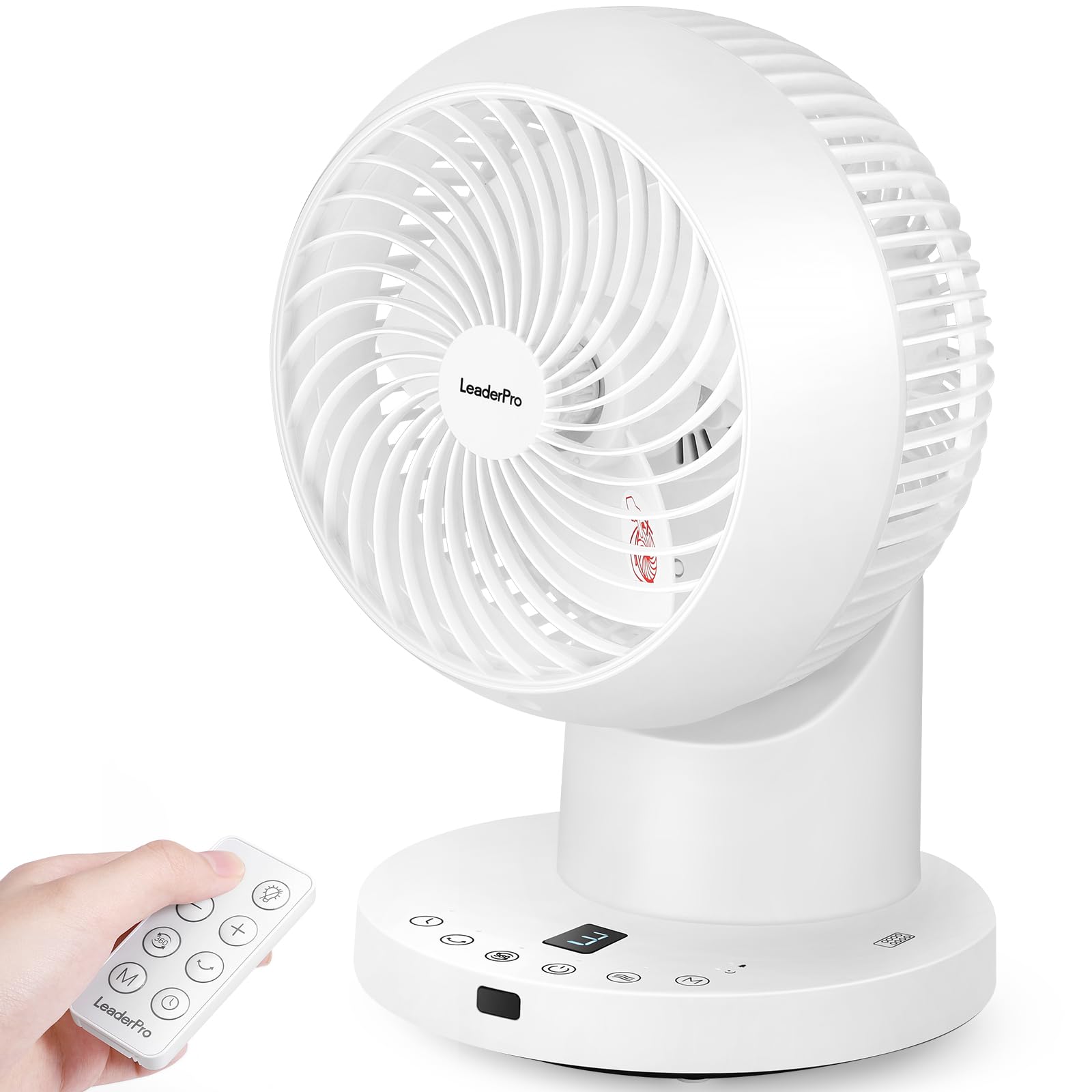 LeaderPro Ventilateur de Table avec Télécommande, 32 W, Ventilateur Silencieux avec 4 Vitesses, Minuterie 8 h, Oscillation à 70°, pour Bureau et Chambre à Coucher, Blanc, Débit d’Air 804 m³/h
