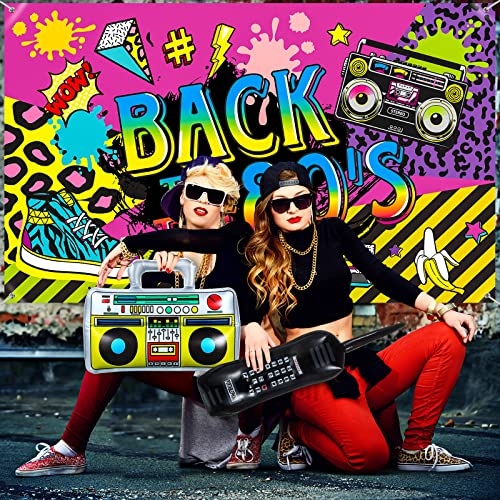 Xuhal 80'S Party Decorations Back To The 80S Party Backdrop Banner With Inflatable Radio Boombox And Mobile Phone Latex Balloons For 80S Hip Hop Themed Birthday Photo Booth Background Party Supplies #TOP5