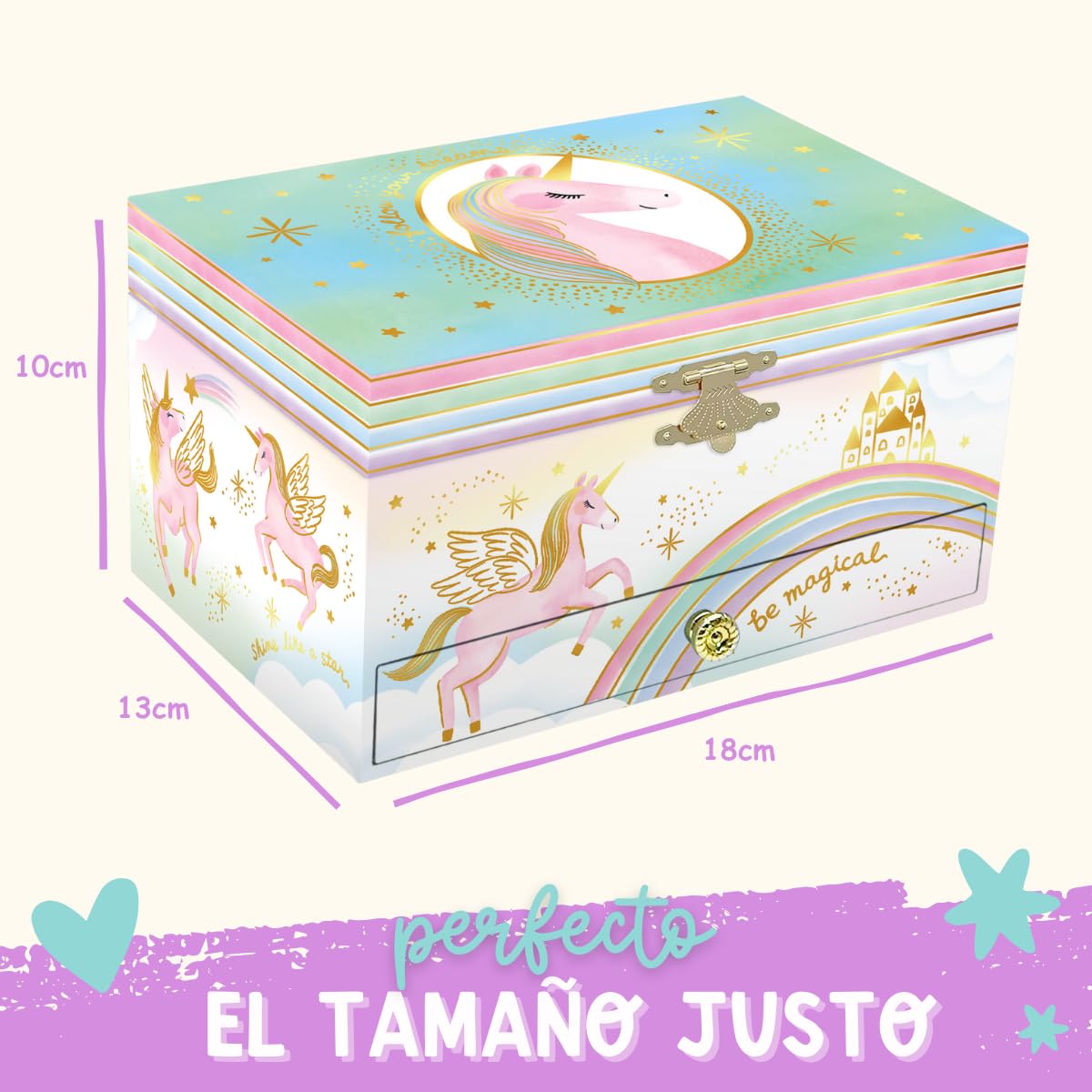 Giggle & Honey Joyero Musical de Unicornio para Niñas - Unicornio Bailarín con Espejo, Regalo de Cumpleaños 3-10