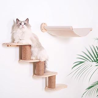 Cat Wall Furniture Climbing Steps Hammock Set, Shelves and Perches for Indoor Cats Gym Jungle, Sleeping, Scratching, Playing and Lounging (Steps Hammock Set)