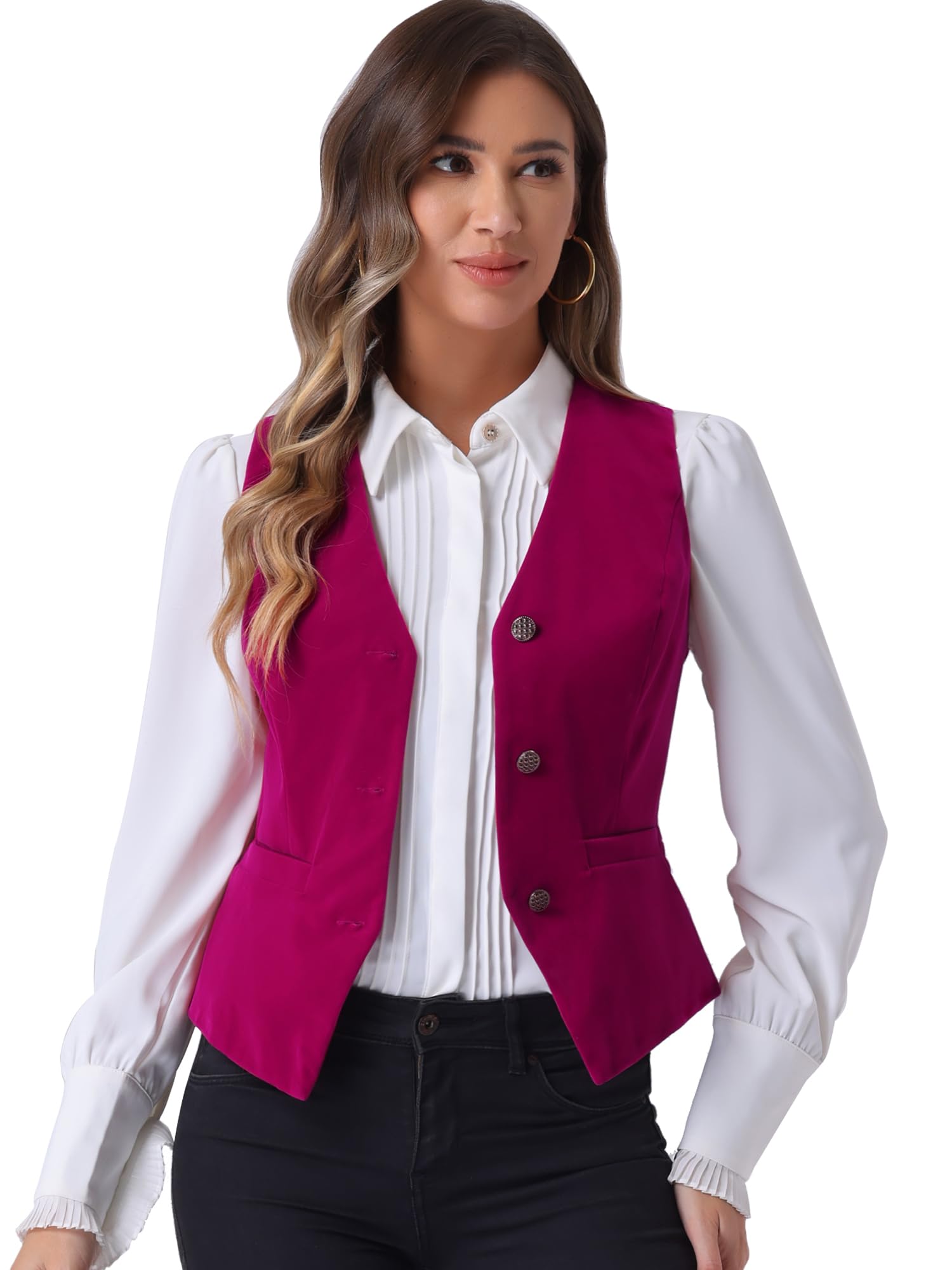Women's Waistcoat Steampunk Velvet Christmas Sleeveless Button Down V-Neck Suit Vests-image-47
