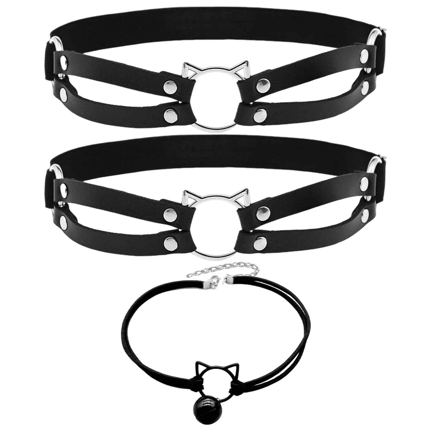 2 Pieces Of Leather Stockings, 1 Piece Of Gothic Collar, Gothic Leg Ring, Personalized Simple Necklace, Leg Socks Holder
