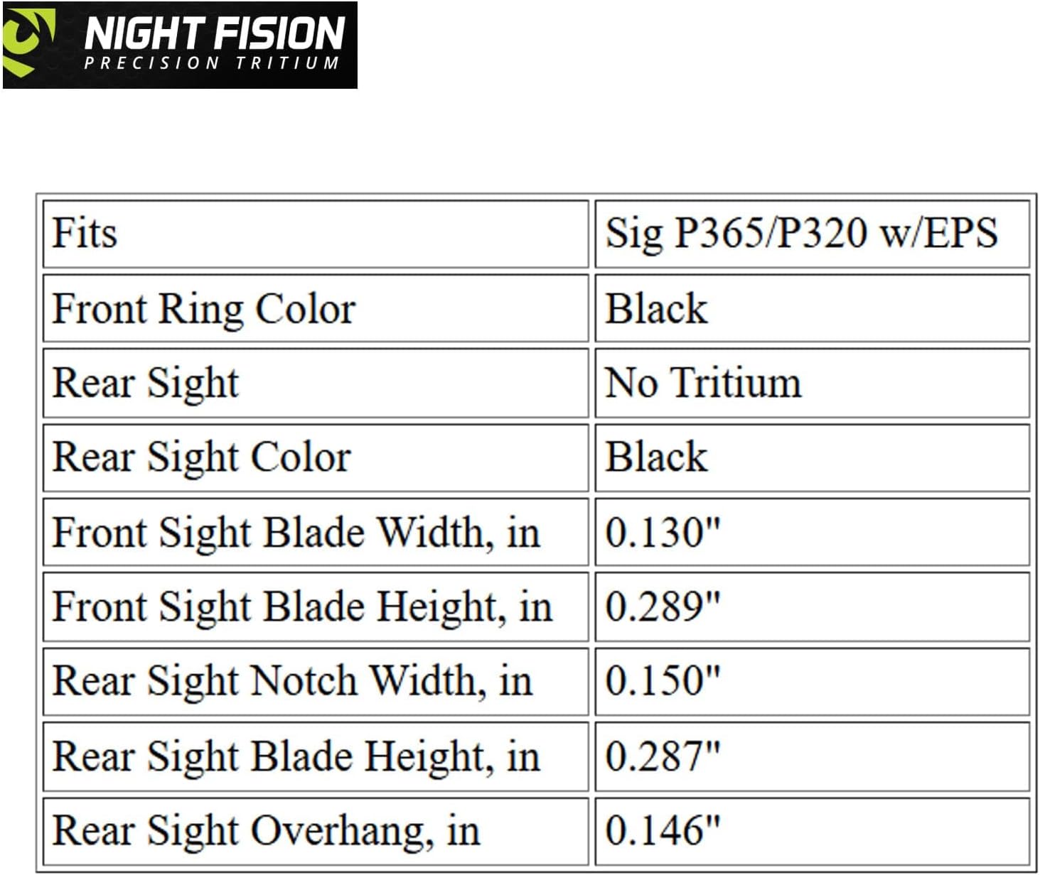 Night Fision Optics Ready Stealth Night Sight Set for Sig P365/P320 w/EPS
