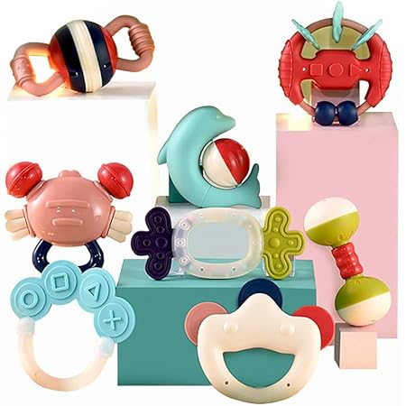 Amazon Pancy 歯がため 新生児 おもちゃ 8pcs 出産祝い 0歳 歯固めセット おしゃぶり カミカミ ガラガラ 不安 ストレス解消 乳歯の成長をサポート 識別力を養う 脳を活性化させる 知育玩具 歯がため ベビー マタニティ 通販