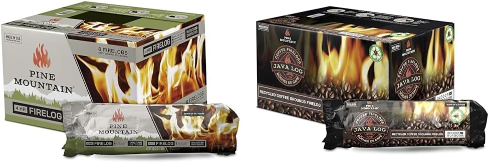 Pine Mountain Traditional 4-Hour Firelog & 4152501471 Java-Log Firelog, 4-Hour Burn Time, Recycled Coffee Grounds, 4 Logs