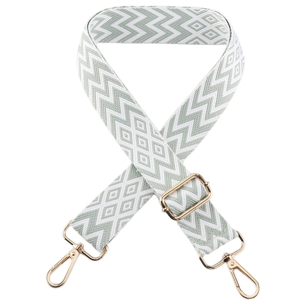 1pc Extendable Zigzags Jacquard Bag Strap with Clasps Geometric Webbing Belt for Shoulder Crossbag Messenger Bag Replacement (Light Green)