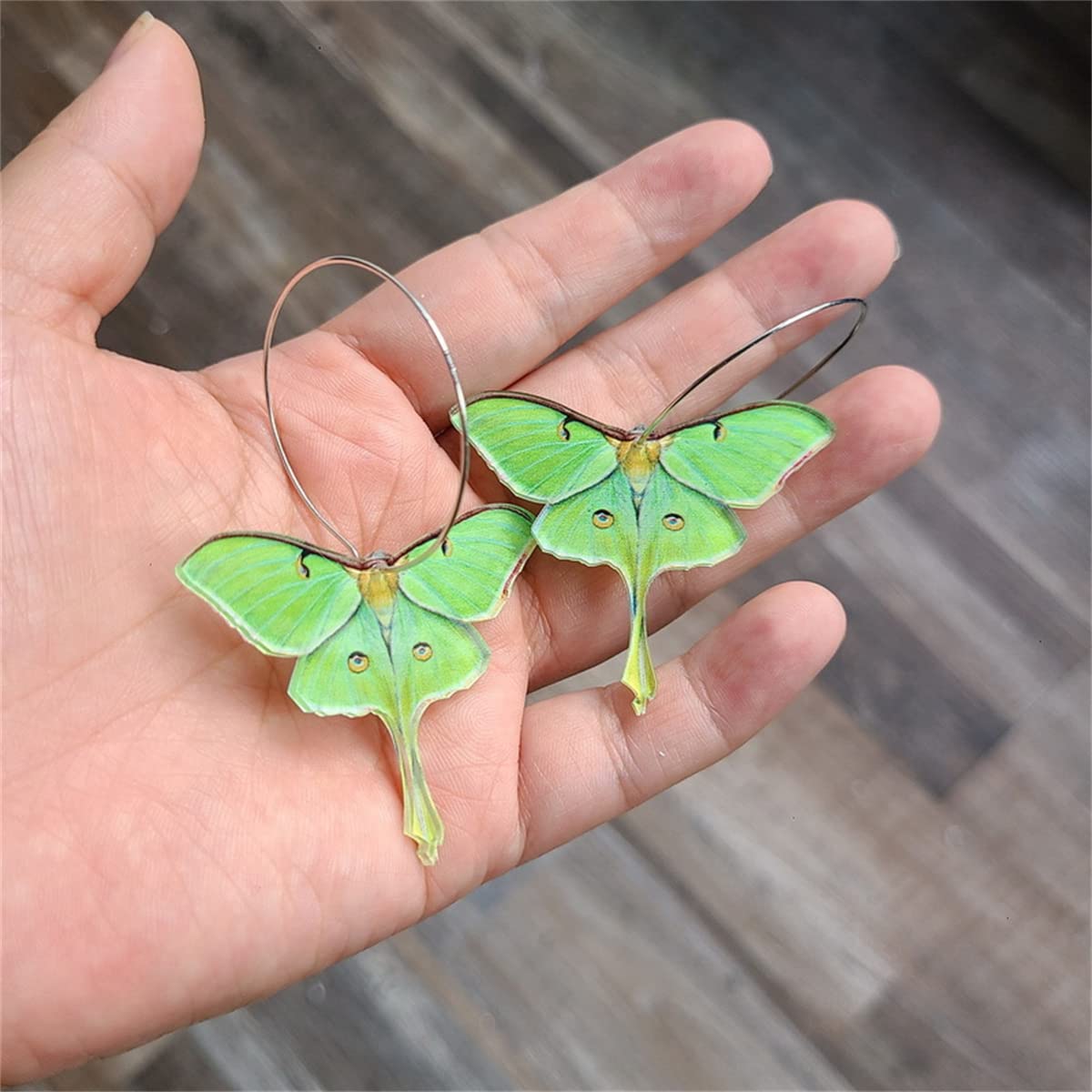 Moth Butterfly Earrings.Punk Insect Drop Earrings Color Acrylic Moth Wing Earrings Statement Black Earrings Party Jewelry for Women: Green &amp; White