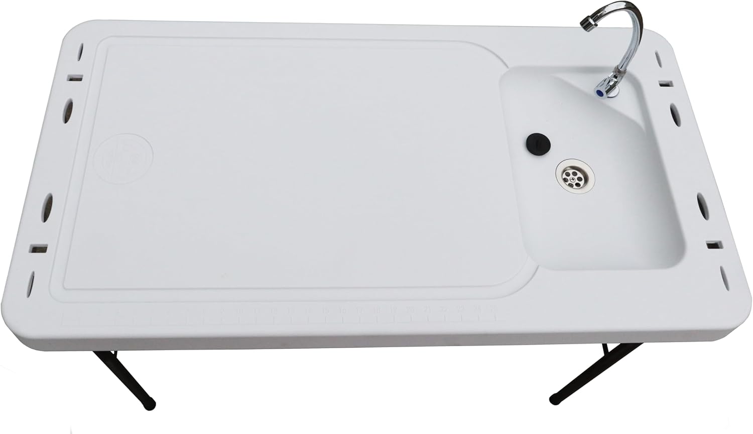 White Polyethylene Fish Cleaning Table with Sink and Steel Legs