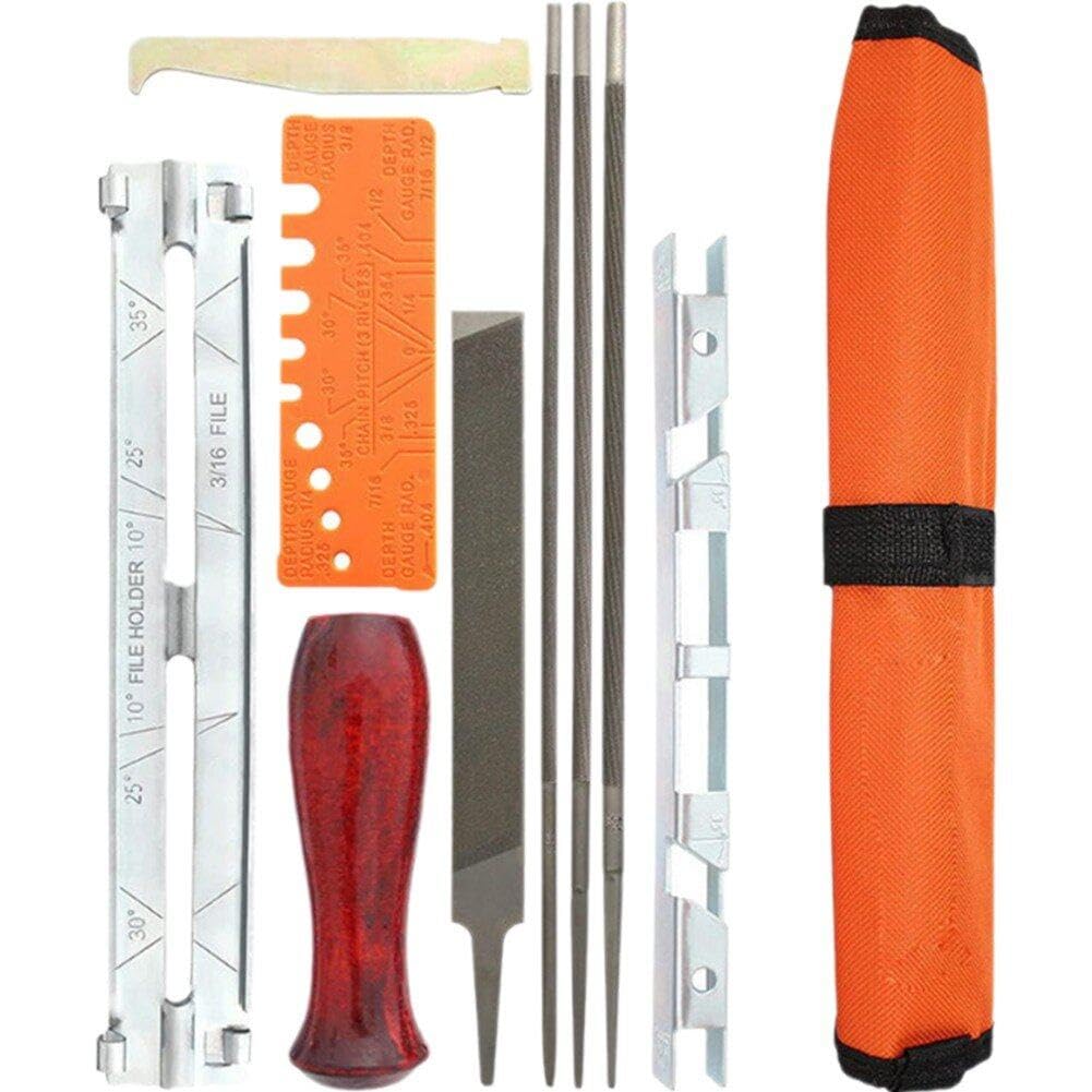 Kit de lima para afilador de motosierra de 10 piezas con medidor de profundidad y guia
