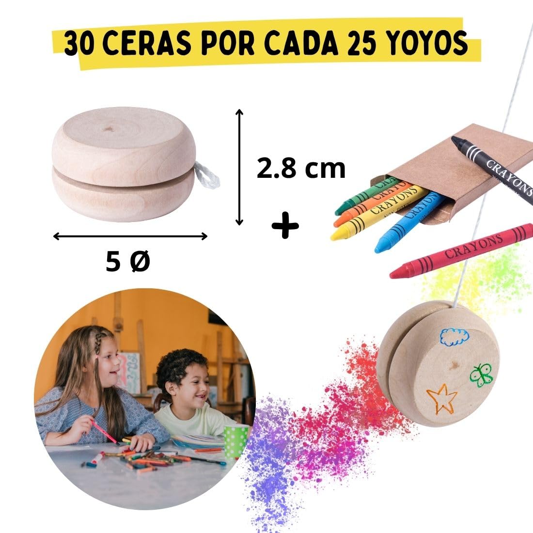 Pack 25/50/100 Yoyos de Madera para Personalizar, Pack de Yoyos de Madera DIY, Lote al por Mayor (100)
