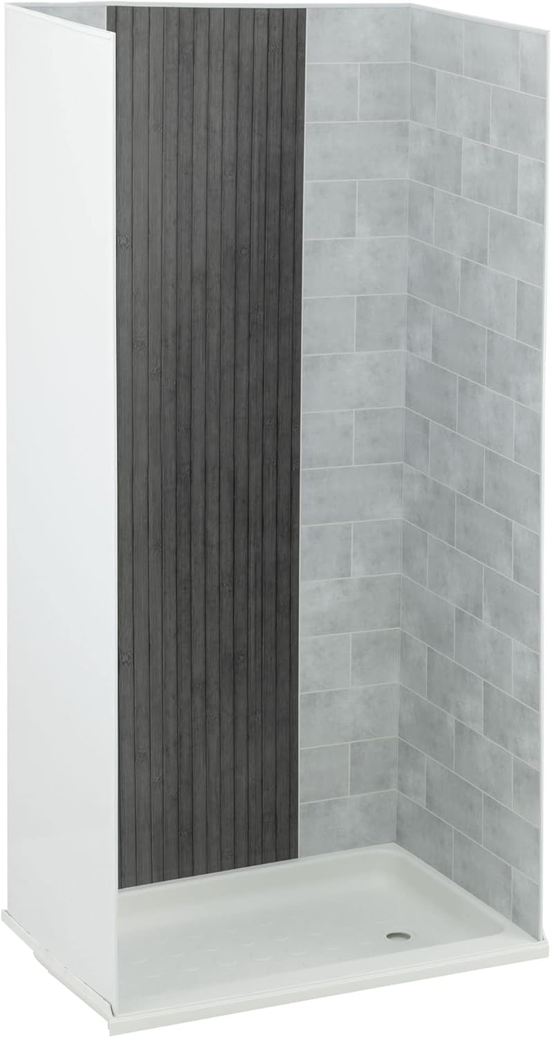 RecPro RV Shower Surround Only | No Adhesive Included | One Piece Design | ABS Material | No Grout Needed | Easy to Clean (Dark Gray Waterfall Accent, 24" x 40")