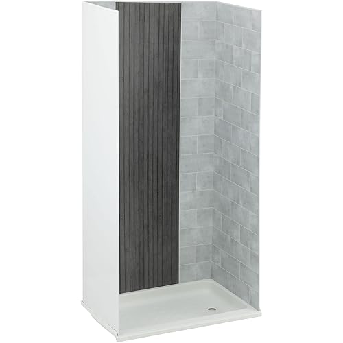 RecPro RV Shower Surround Only | No Adhesive Included | One Piece Design | ABS Material | No Grout Needed | Easy to Clean (Dark Gray Waterfall Accent, 24" x 40")