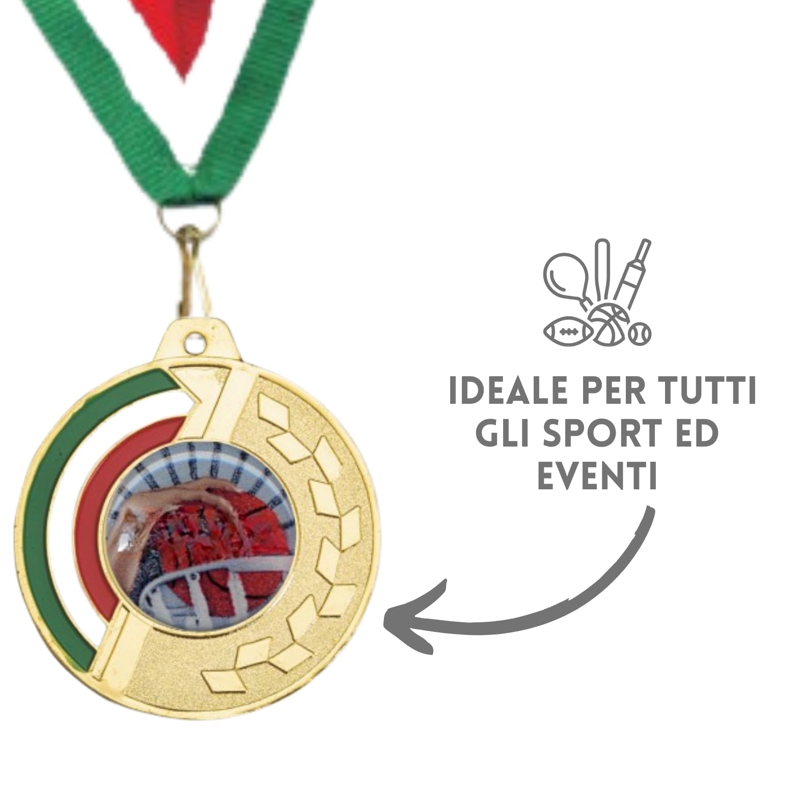 Stock Medaglie Premiazioni Personalizzate con Logo Resinato da 5 cm con Laccetto Medaglia Personalizzabili in Metallo con Stampa Personalizzata, Gare, Sport | 22.305.62G