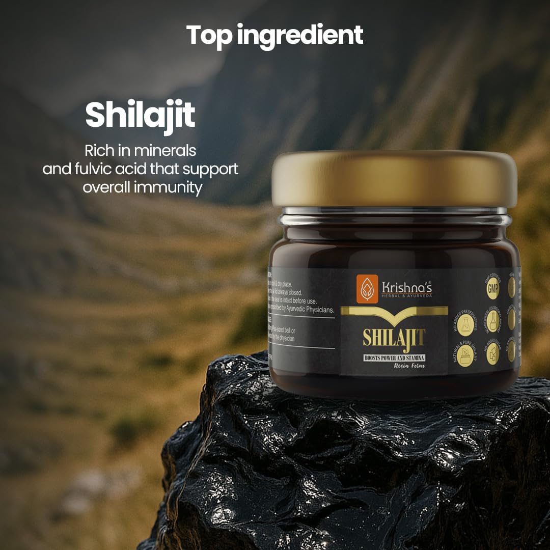 Krishna's Herbal & Ayurveda Pure Shilajit/Shilajeet Original Resin Pack of Stamina Booster, Himalayan Sudh Shilajit -30 gm