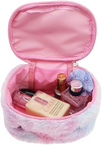 Miniatura 6 de Bolsa de maquillaje de unicornio de piel sintética esponjosa para mujeres y niñas, pequeña organizador de cosméticos, bolsas de almacenamiento de