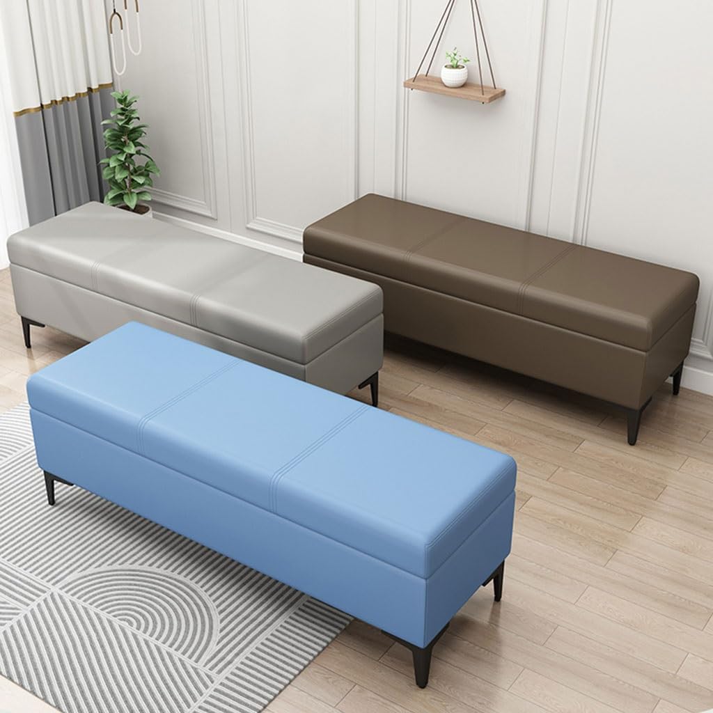 LEIYTFE Banco otomano con Almacenamiento para el Extremo de la Cama,Cubo otomano Acolchado con Tapa abatible Baúl con Almacenamiento,Taburete reposapiés tapizado en Piel sintética(Dark Grey,120cm)