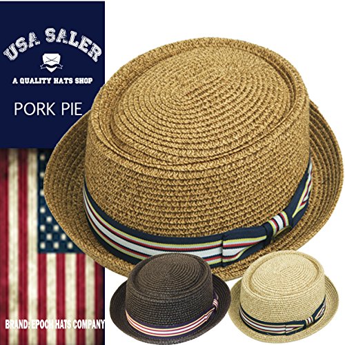Men's Fancy Summer Straw Pork Pie Derby Fedora Upturn Brim Hat (Small-Medium, Natural)