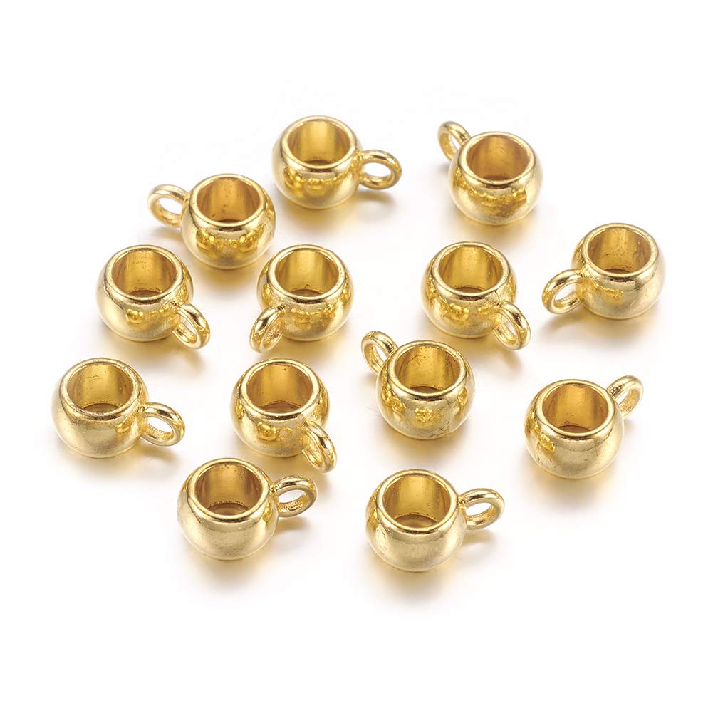Pandahall 100pcs Tibetan Antique Golden Ring Bail Beads Connector 10.5x7.5x4mm Rondell Hanger Links Charms for Jewelry Making
