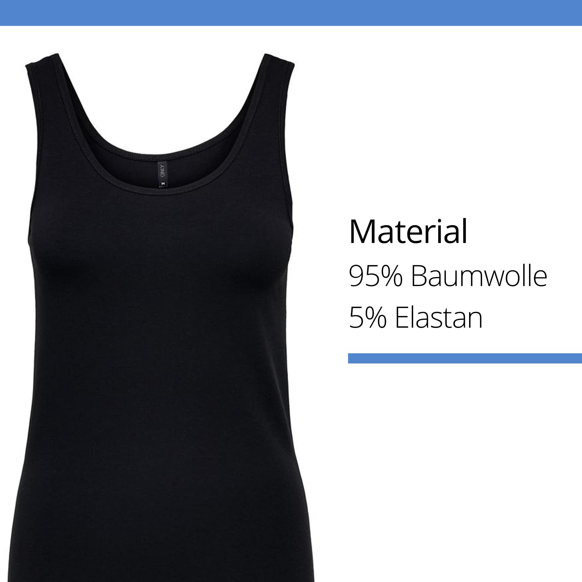 ONLY Tank Top Lang, Schwarz/Weiß, 95% Baumwolle, 5% Elasthan, 1er - 5er Pack