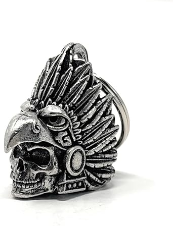 Bravo Bells Aztec Eagle Warrior Skull Biker Bell Motorcycle Guardian Keychain and Biker Accessory Good Luck on the Road - Made in the USA