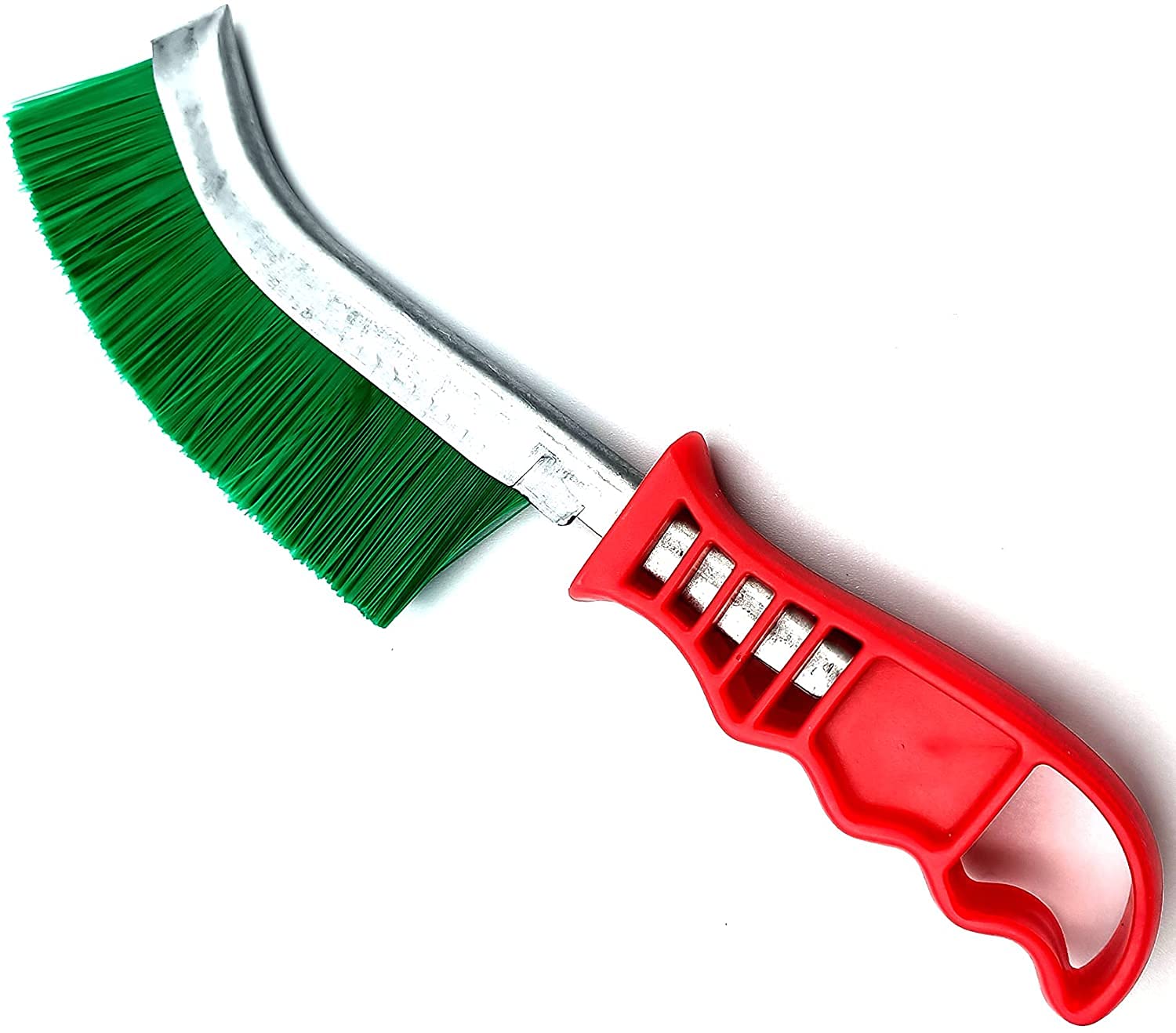 Kombi Spazzola Nylon Pvc Rigida Curva Fili Ondulato Dorso Metallo Manico Plastica Ergonomico, Spazzola Mano Pvc Nylon Rigido Ideale Pulizia Materiali Delicati Saldatura Ruggine