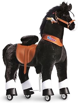 PonyCycleLarge Horse Ride on Horse Toys for Kids Riding Horse Rocking Horse (with Brake/42.5" Height/Size 5 for Age 7-12) Ride-on Animals Plush Pony Toys No Electricity Black Ux526