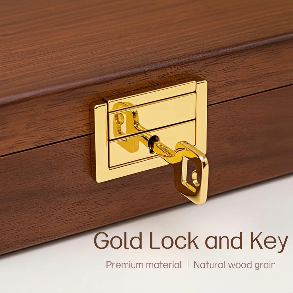 Solid Black Walnut Jewelry Box with Lock and Key Large Capacity Vintage Wooden Organizer for Women and Men Ring Necklace Earring Cufflink Storage Removable Dividers Gift for Christmas - Image 6