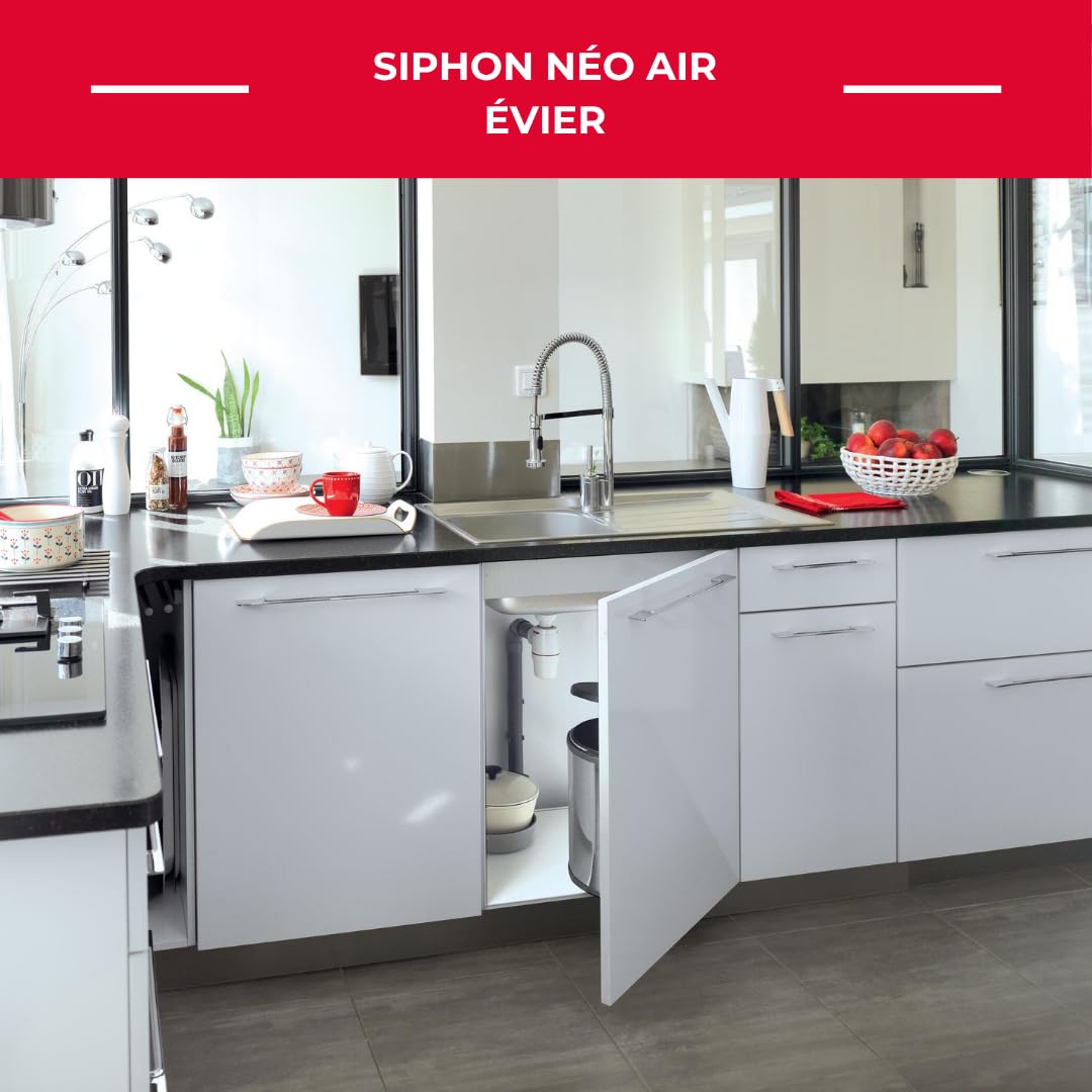 Wirquin Siphon évier Néo Air blanc Ø40 anti-vide intégré réglable compact