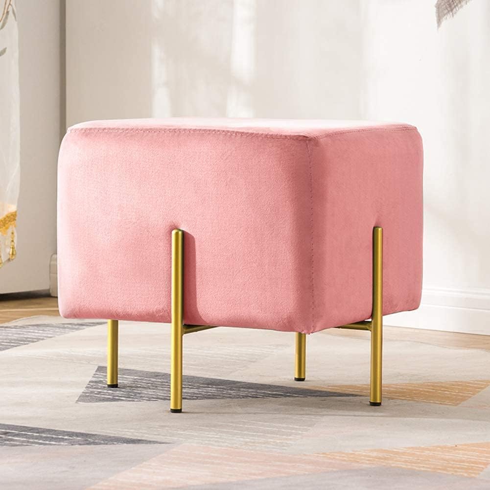 Repose-Pieds Carré en Velours Pouf avec Pieds Dorés 42x40 cm