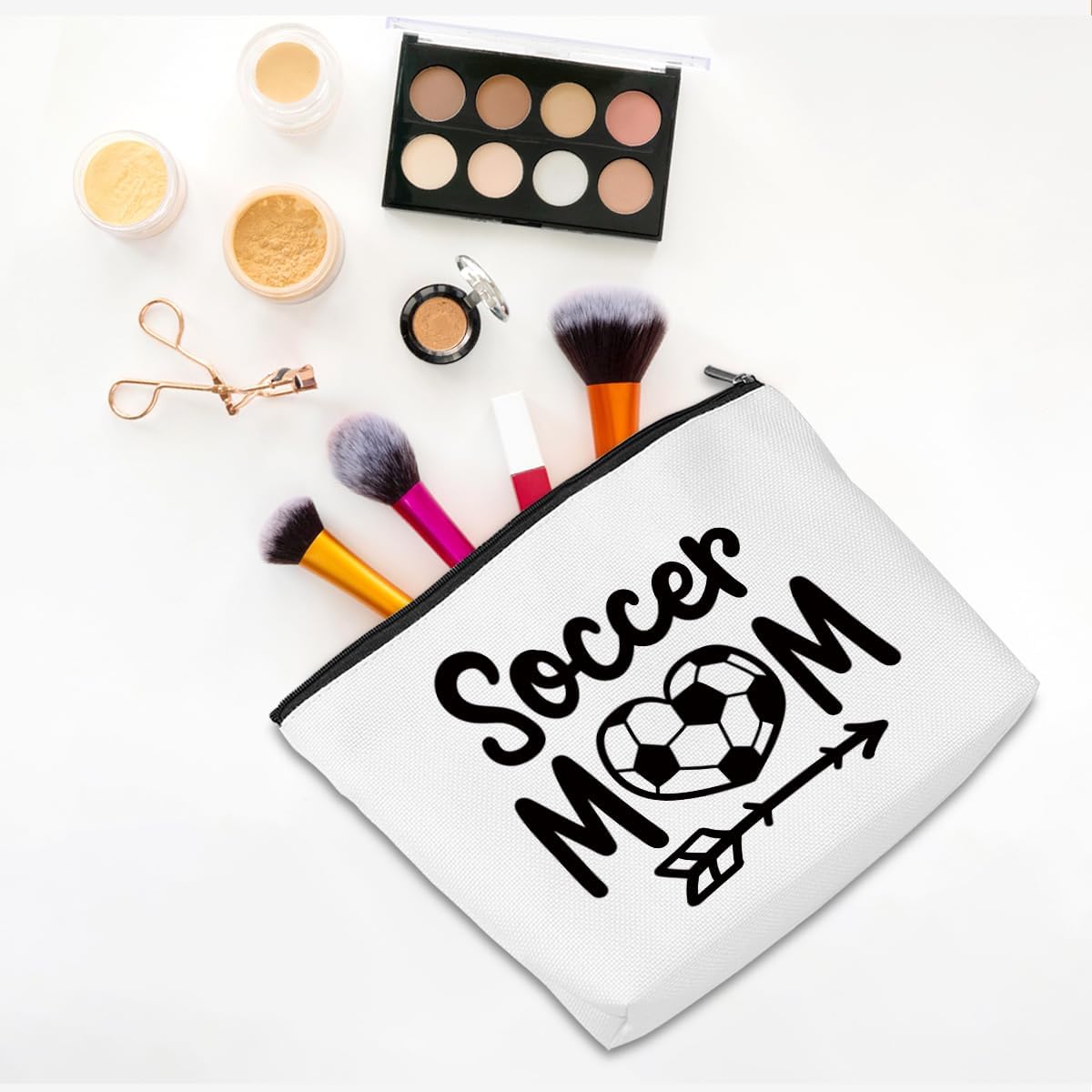 Soccer Gifts, Soccer Mom Makeup Bag, Soccer Coaches Gifts, Mom Gifts Soccer Accessories Cosmetic Bag for Women Soccer Lovers Mummy Mama Christmas Birthday Gifts Soccer Themed Gifts Zipper Pouch - Image 3