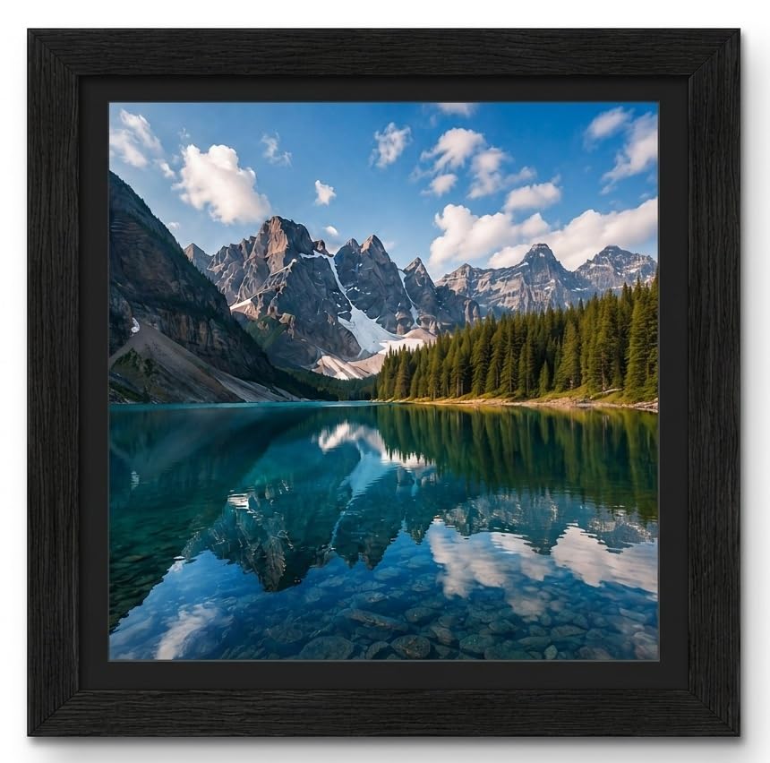 POOG 50x50cm BLACK Engineered Wood and Plexiglass, 500x500mm Photo Frame Dual Orientation Landscape or Portrait,Picture Frame Wall Hanging Display Photos artwork and posters (BLACK, 50x50cm)