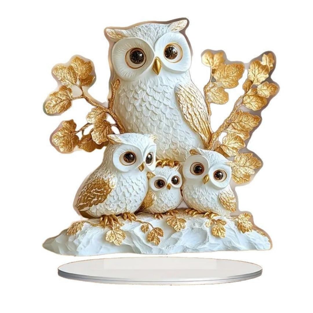 Acrylic Owl Parent Child Figurine 2D Ornament Feng Shui Lucky Bird 7.9in