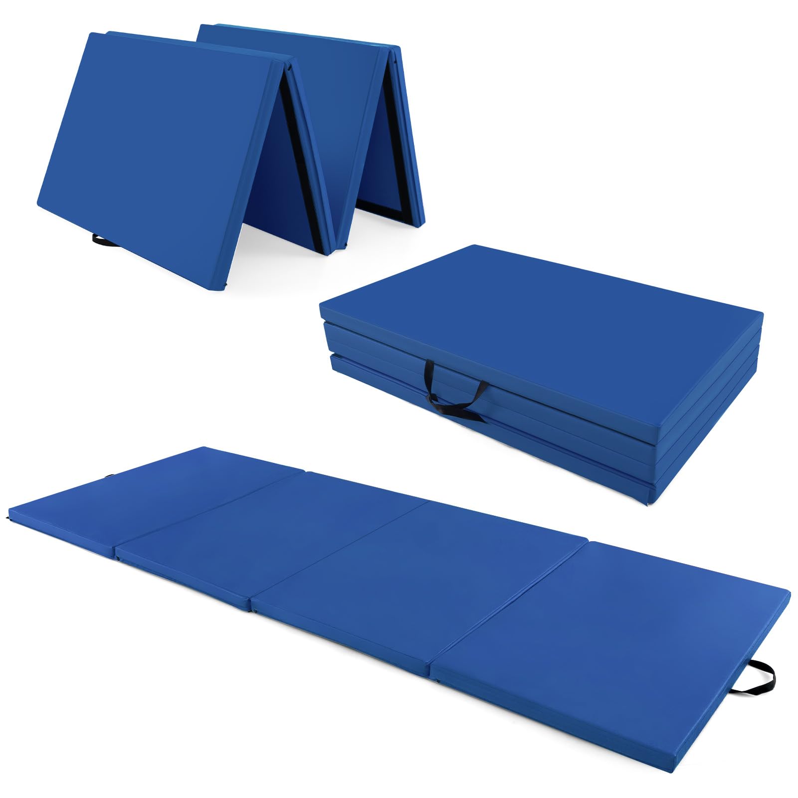 Giantex 4'x10'x 2" Gymnastics Mat, 4-Panel Folding Aerobics Exercise Mat w/Hook & Loop Fastener, Carrying Handle, Portable Tumbling Mat for Stretching Yoga Cheerleading Martial Arts