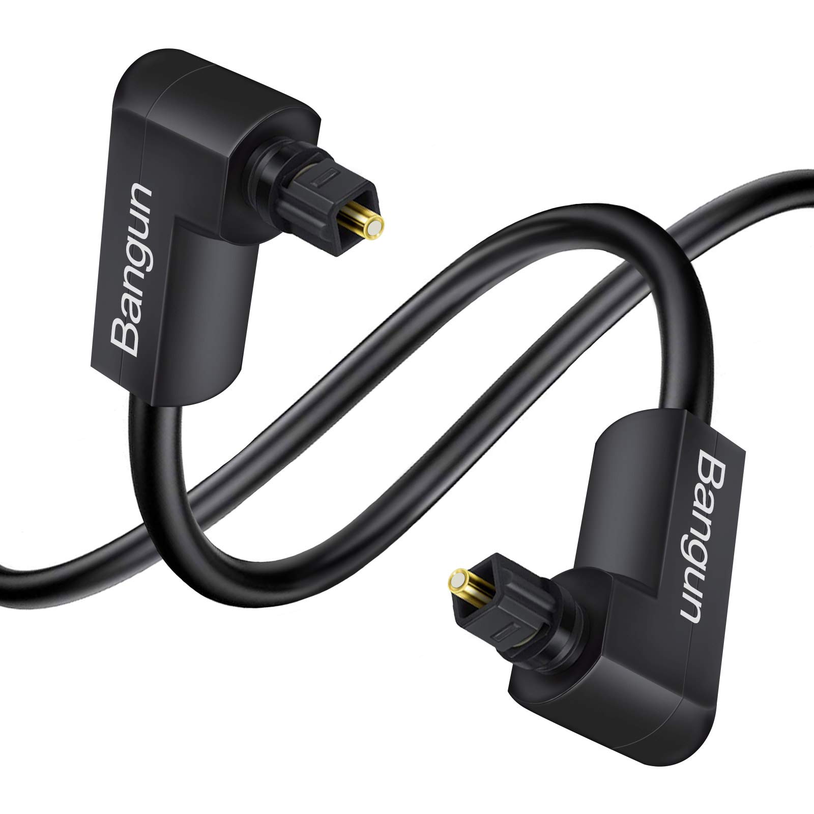 Double 90 Degree Optical Audio Cable 20ft, Slim Digital SPDIF Toslink Cable, 360 Degree Right Angle Fiber Optic for Sound Bar, HDTV, PS3/PS4, Xbox,