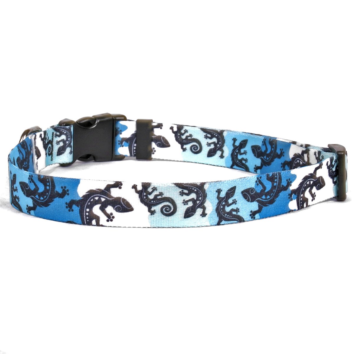 Yellow Dog Design Geckos Teal Pattern Pet Collar – Size Large – 1 Inch Wide