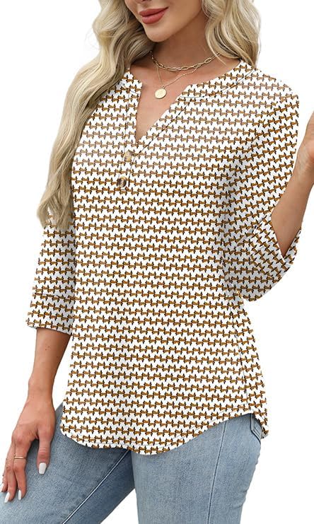 OFEEFAN Womens Tops 3/4 Sleeve Henley Shirts for Women Summer Outfits Fashion Clothing thumbnail